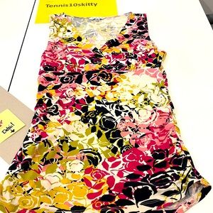 Cabi V-neck sleeveless shirred floral top
